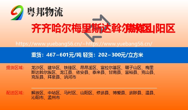 齐齐哈尔梅里斯达斡尔族区到山阳区物流