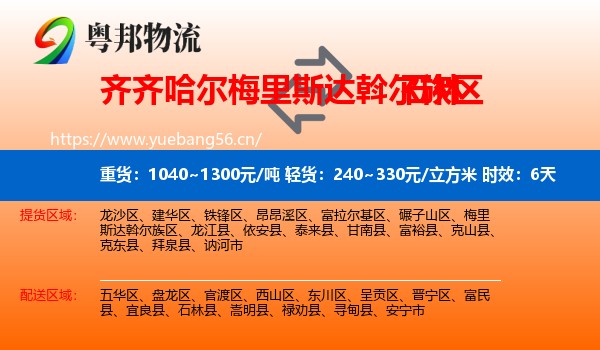 齐齐哈尔梅里斯达斡尔族区到石林县物流专线名片