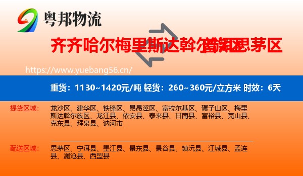 齐齐哈尔梅里斯达斡尔族区到思茅区物流 齐齐哈尔梅里斯达斡尔族区到思茅区物流专线名片