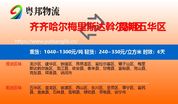 齐齐哈尔梅里斯达斡尔族区到五华区物流专线名片