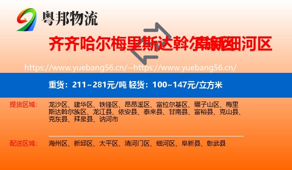 齐齐哈尔梅里斯达斡尔族区到细河区物流