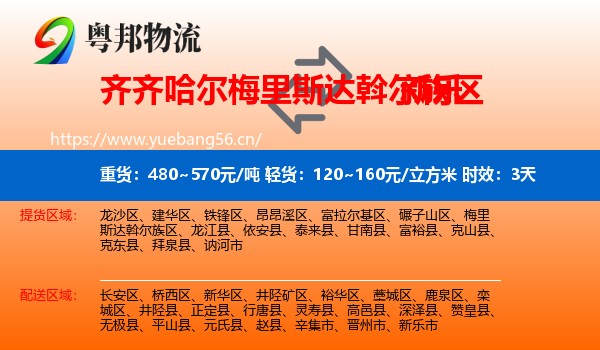 齐齐哈尔梅里斯达斡尔族区到新乐市物流专线名片