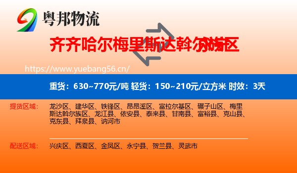齐齐哈尔梅里斯达斡尔族区到永宁县物流专线名片