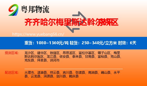 齐齐哈尔梅里斯达斡尔族区到永平县物流专线名片