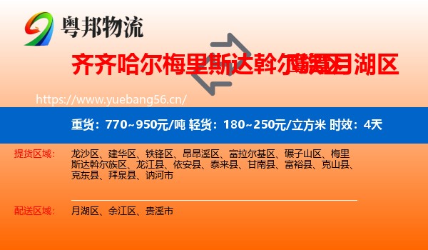 齐齐哈尔梅里斯达斡尔族区到月湖区物流专线名片