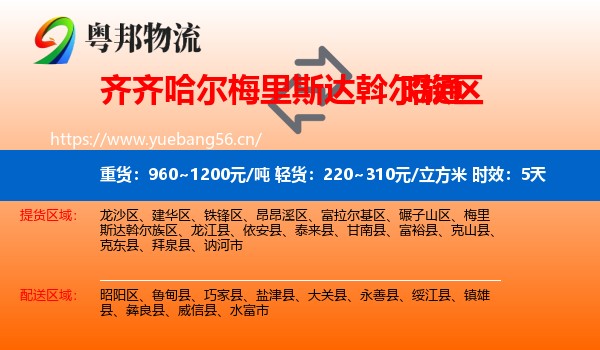齐齐哈尔梅里斯达斡尔族区到昭通物流专线名片