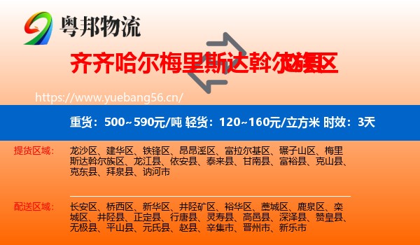 齐齐哈尔梅里斯达斡尔族区到赵县物流专线名片