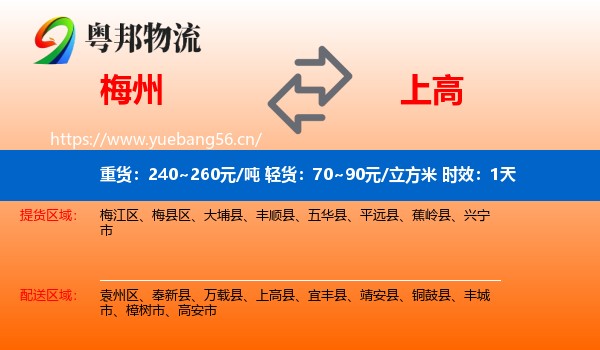 梅州到上高县物流专线名片