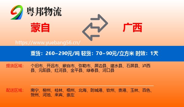 蒙自到广西物流专线名片