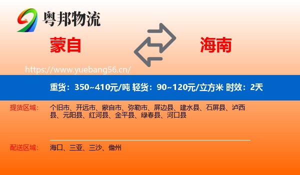 蒙自到海南物流专线名片