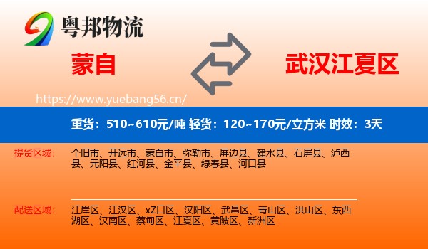 蒙自到江夏区物流专线名片