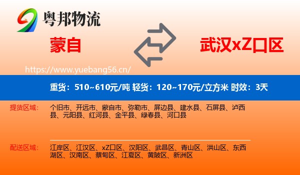 蒙自到xZ口区物流专线名片