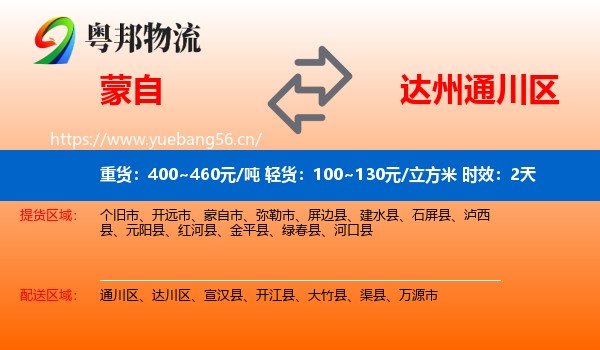 蒙自到通川区物流专线名片