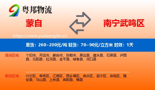 蒙自到武鸣区物流专线名片