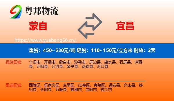 蒙自到宜昌物流专线名片