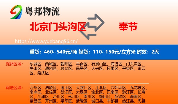 北京门头沟区到奉节县物流专线名片