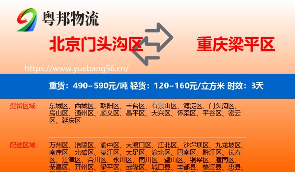 北京门头沟区到梁平区物流专线名片