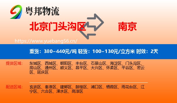 北京门头沟区到南京物流专线名片