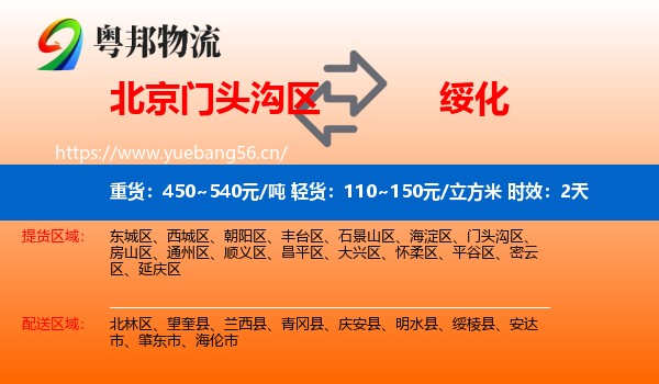 北京门头沟区到绥化物流专线名片