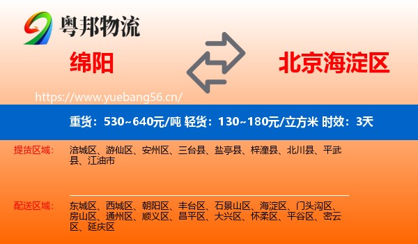 绵阳到海淀区物流专线名片
