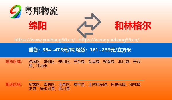 绵阳到和林格尔县物流