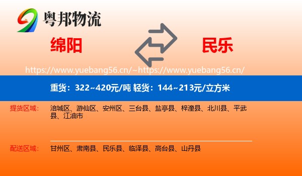 绵阳到民乐县物流