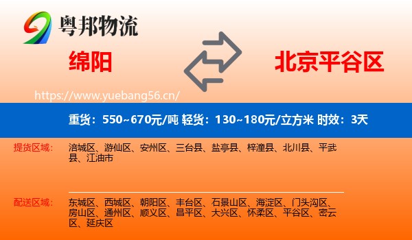 绵阳到平谷区物流专线名片