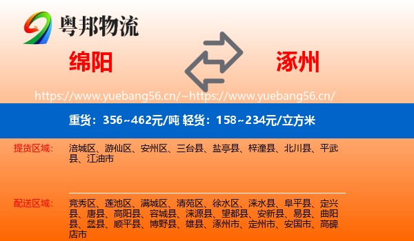 绵阳到涿州市物流