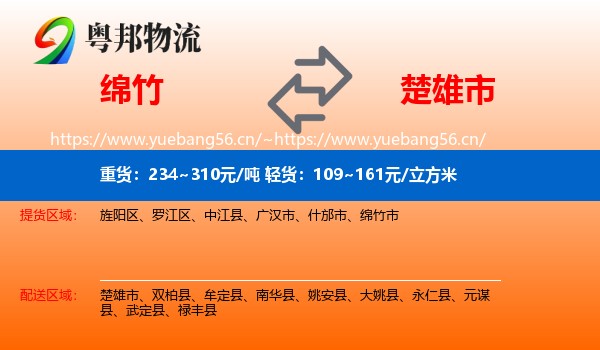 绵竹到楚雄市物流