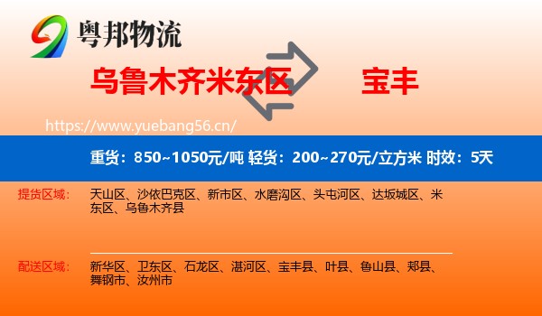 乌鲁木齐米东区到宝丰县物流专线名片