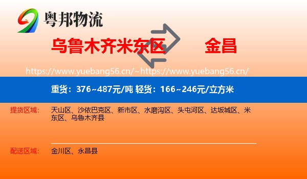乌鲁木齐米东区到金昌物流