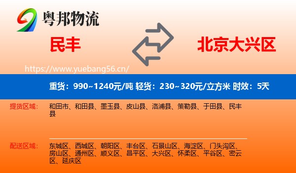 民丰到大兴区物流专线名片