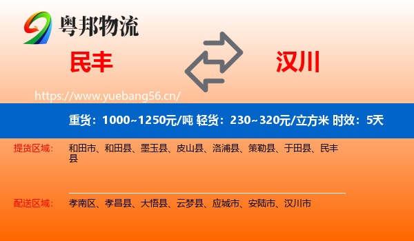 民丰到汉川市物流专线名片