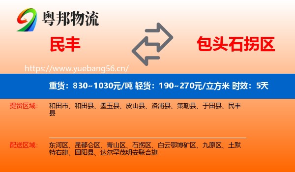 民丰到石拐区物流专线名片