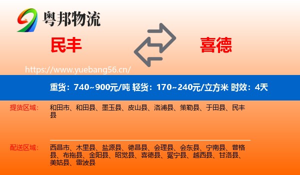 民丰到喜德县物流专线名片