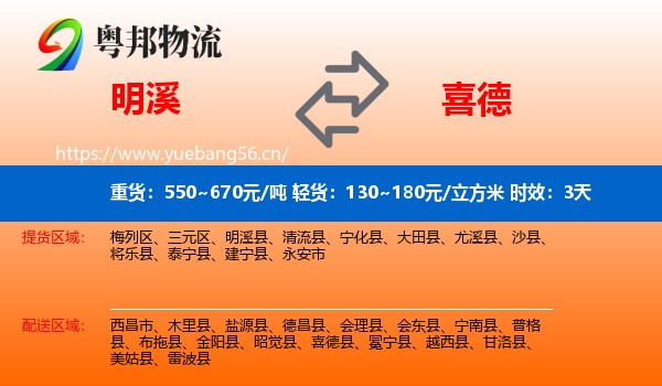 明溪到喜德县物流专线名片