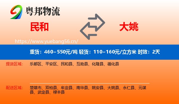民和到大姚县物流专线名片