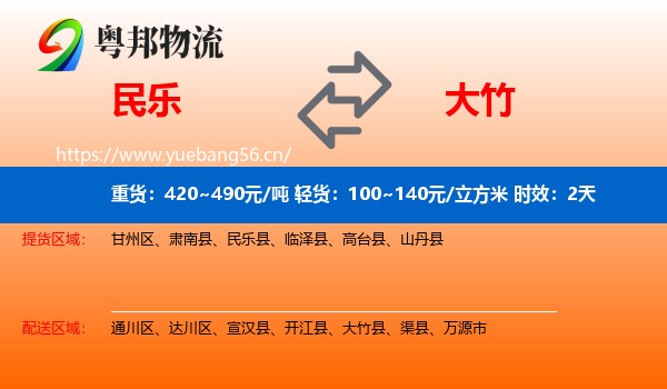 民乐到大竹县物流专线名片