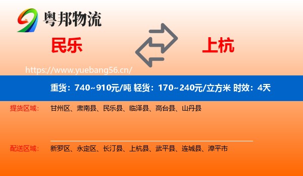 民乐到上杭县物流专线名片