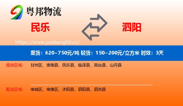 民乐到泗阳县物流专线名片