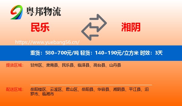 民乐到湘阴县物流专线名片