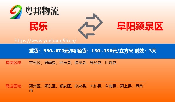 民乐到颍泉区物流专线名片