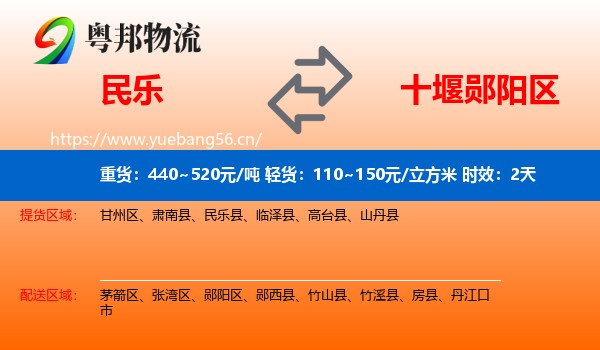 民乐到郧阳区物流专线名片