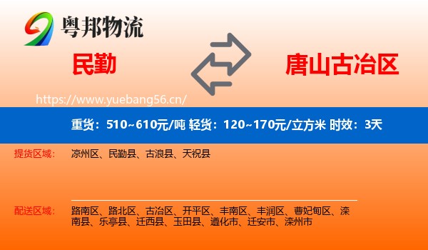 民勤到古冶区物流专线名片