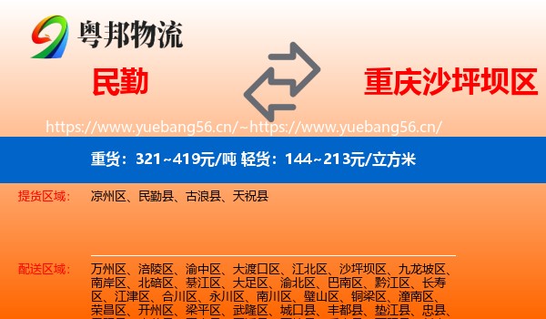 民勤到沙坪坝区物流