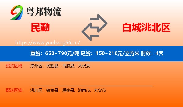 民勤到洮北区物流专线名片