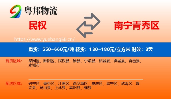 民权到青秀区物流专线名片