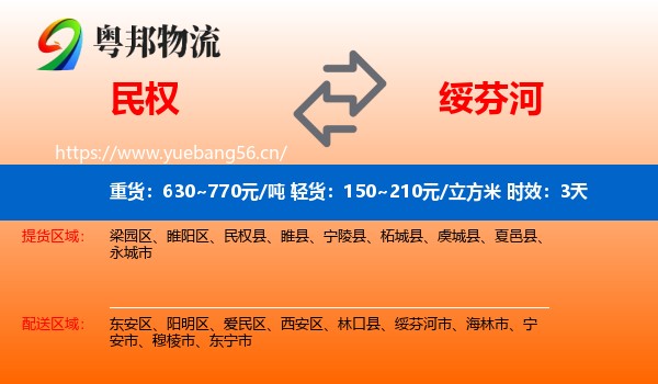 民权到绥芬河市物流专线名片