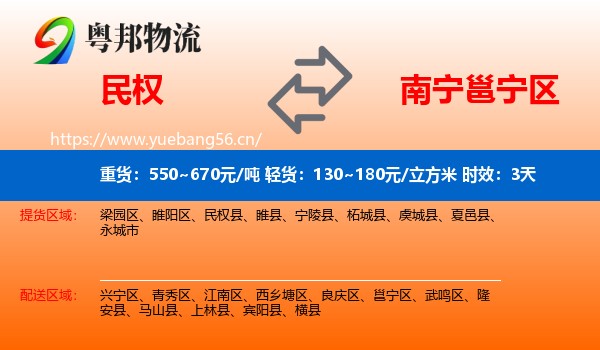民权到邕宁区物流专线名片