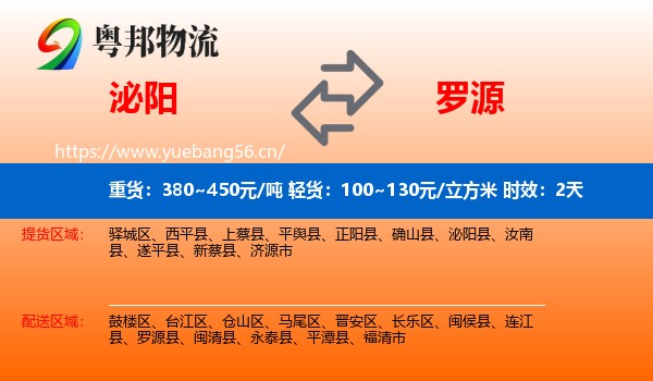 泌阳到罗源县物流专线名片